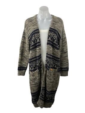 Thursday Island Fair Isle Aztec Gray Long Sleeve Duster Cardigan Sweater Top S